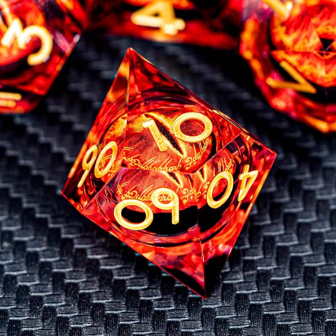 ARUOHHA DND Resin Dice Gazes Eye Dice Liquid Core Flaming RPG Sharp Edged Dice
