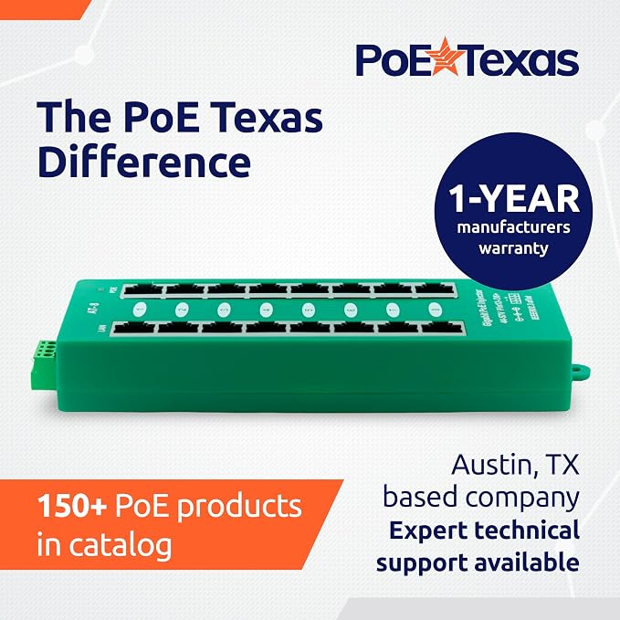 PoE Texas 8 Port PoE/PoE+ Active Mode A Injector