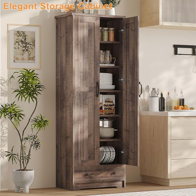 70" Tall Storage Cabinets, Large Wood Storage Pantry Cabinet