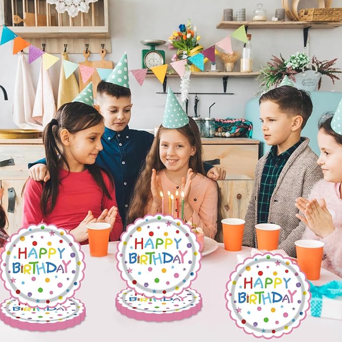 50Pcs Birthday Paper Plates 7inch Party Dessert Plates Supplies Colorful