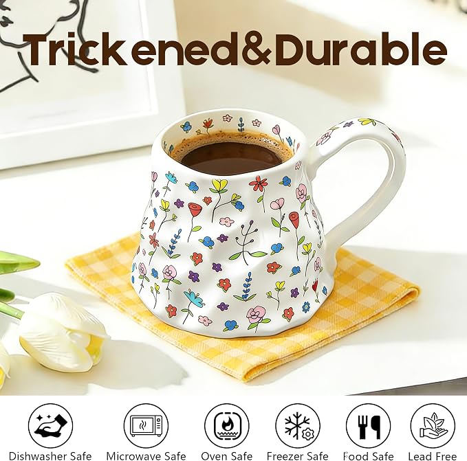 Large Coffee Mug 20 oz, Oversized Cute Floral Ceramic Mug, Big Coffee Mugs