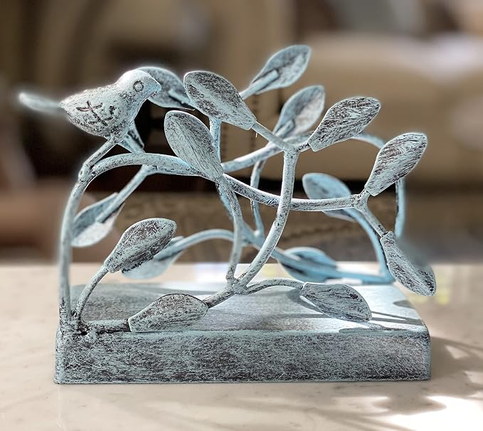 Antique Blue Bird Vertical Napkin Holder | Sturdy Paper Hand Towel Storage Tray