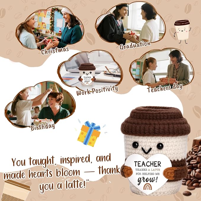 Teacher Gift for Women Men, Appreciation Gift Positive Crochet Coffee Cup |