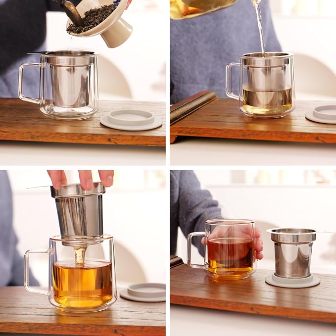 CNGLASS 12oz Double Walled Glass Tea Cup