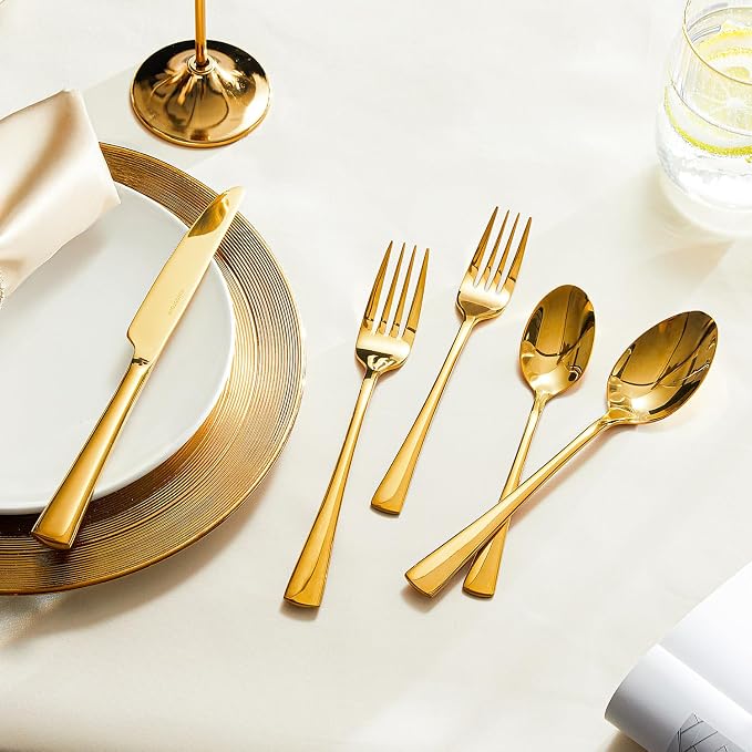 18/10 Flatware set for 4, 20 Piece Gold Stainless Steel Silverware Set |