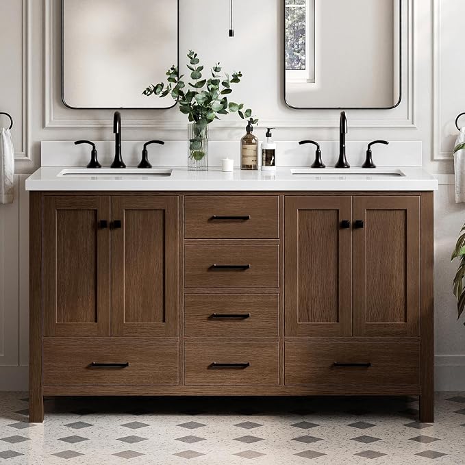 Cambridge 61 Inch Double Rectangular Sink Bathroom Vanity
