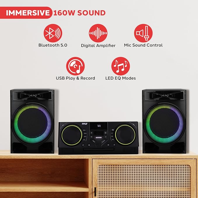 Pyle CD Stereo System with Bluetooth, MP3/DVD/CD Playback, Dual USB Recording
