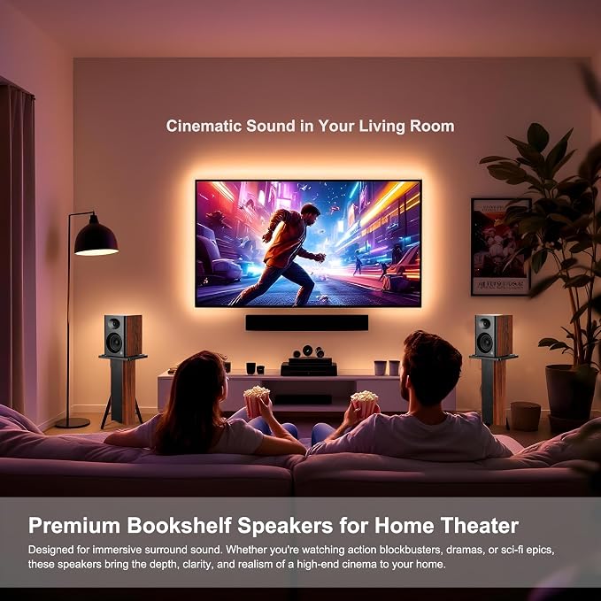 Bookshelf Speakers with Deep Bass, 80W Peak Output HiFi Gaming Computer Speakers