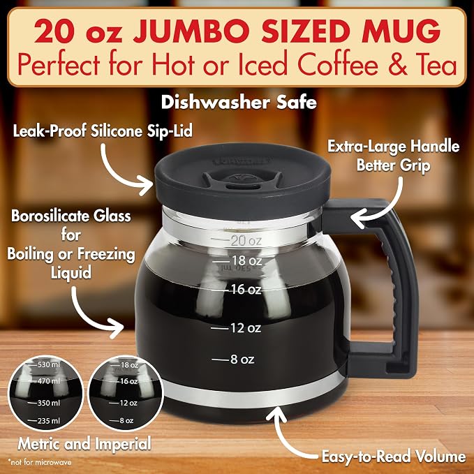 Cupa Joe Coffee Mug – 20oz Borosilicate Glass Diner Pot Mug