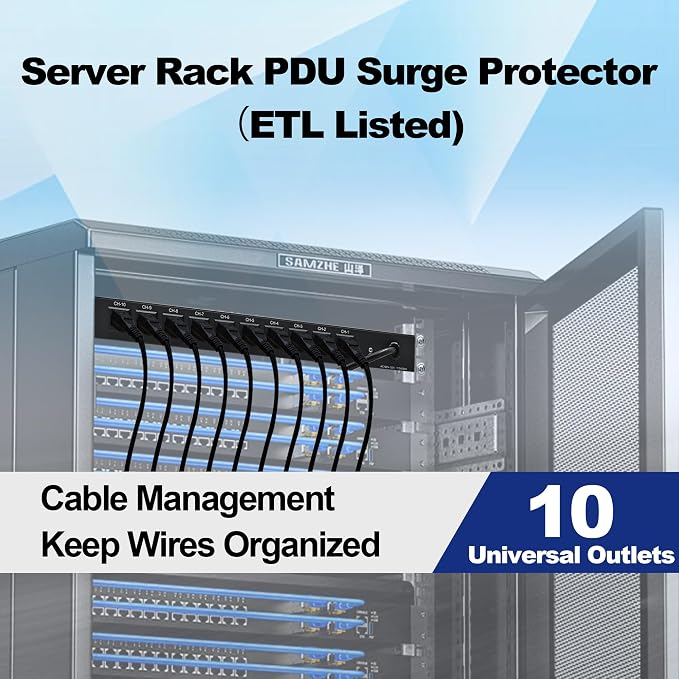 10 Outlets Horizontal 1U PDU Rackmount Power Strip
