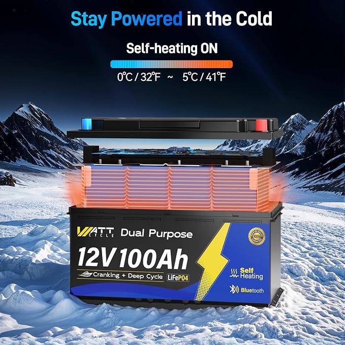 12V 100Ah Marine Starting LiFePO4 Battery Bluetooth, Lithium Battery