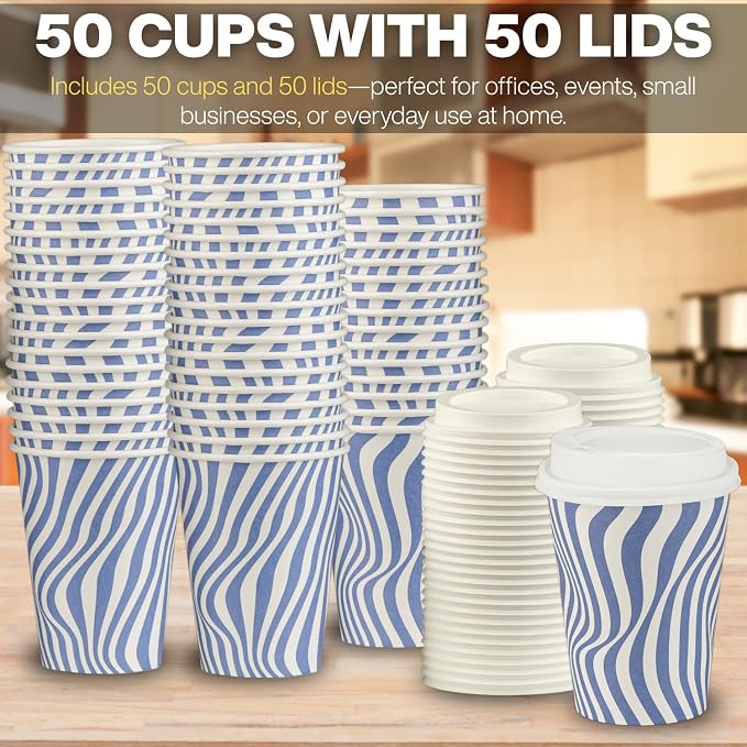 Disposable Coffee Cups with Lids, To Go Paper Hot Cups, Cocoa