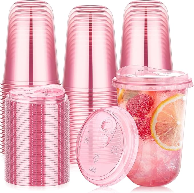 KesaPlan 50 Pack 16 oz Pink Round Bottom Plastic Party Cups