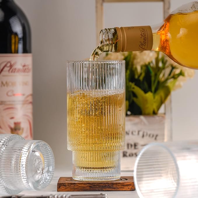 Greenline Goods Ripple Drinking Glasses - 12 oz Modern Kitchen Glassware Set