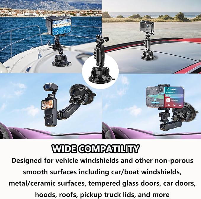 Camera Suction Cup Mount with Ball Head Magic Arm, Twist-Lock Composite Suction