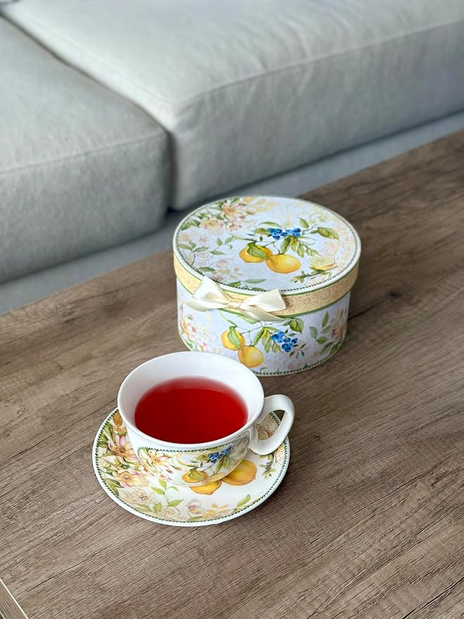 STP GOODS Bone China Tea/Coffee Cup and Saucer in Gift Box Fine Bone China