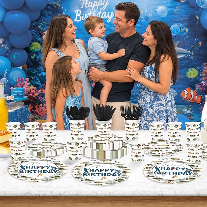 250Pcs Gone Fishing Birthday Party Decorations, Serves 50 | Gone Fishing Plates