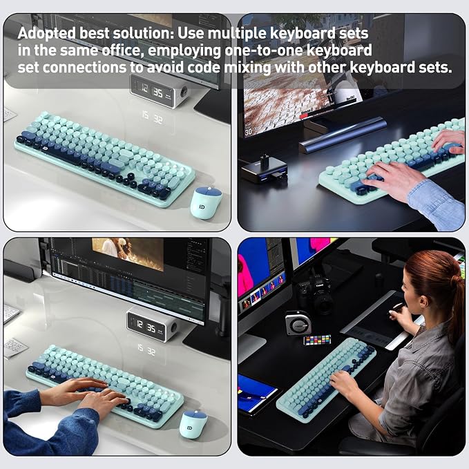 Wireless Keyboard and Mouse Set, 104 Round Keys Full-Size Cute Colorful