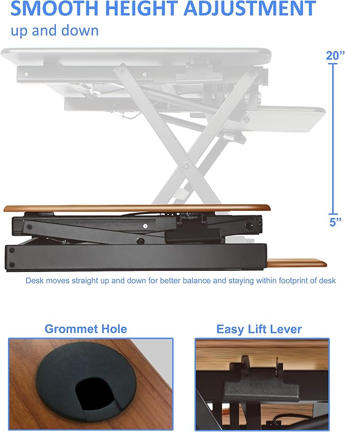 Rocelco 40" Large Height Adjustable Standing Desk Converter