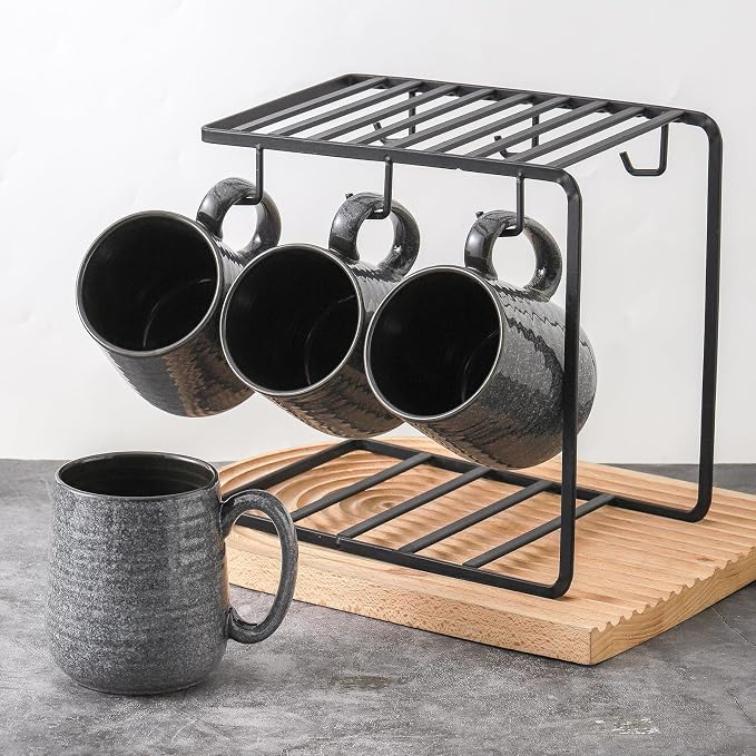 Hasense Dark Grey Coffee Mugs Set of 4, 12oz Ceramic Coffee Cups, Latte Mug