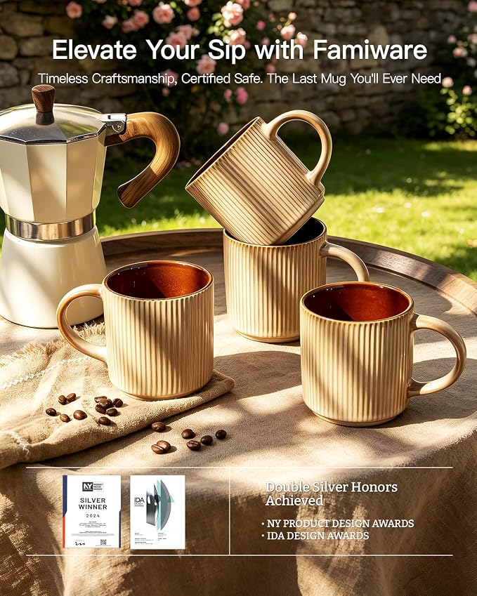 famiware Coffee Mug Set for 6, Star 12 oz Catering Mugs Cup Set