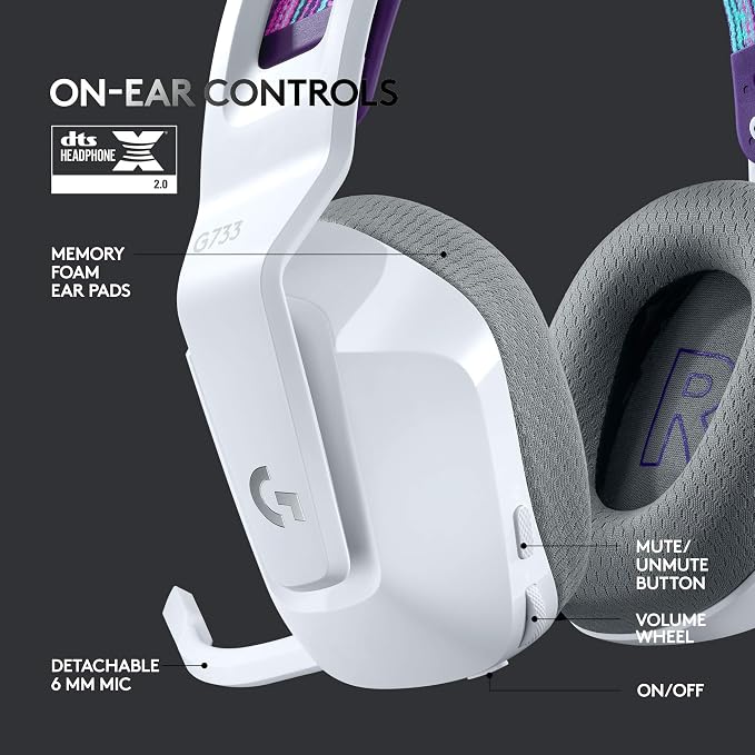Logitech G733 Lightspeed Wireless Gaming Headset, Suspension Headband,