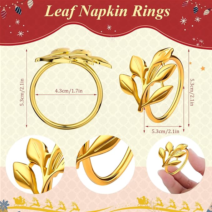 WILLBOND Leaf Napkin Rings Holders Fall Party Napkin Rings