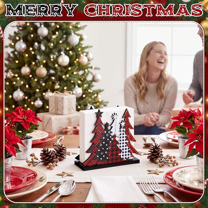 Buffalo Check Christmas Tree Napkin Holder