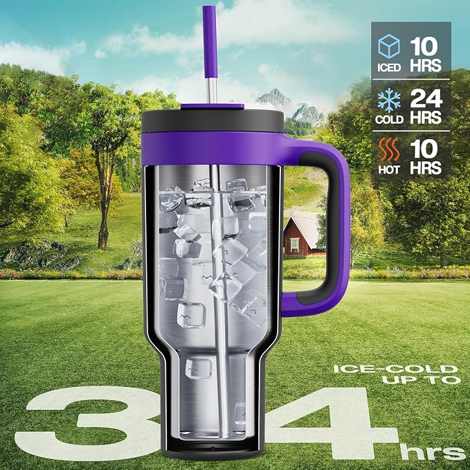 40 oz Tumbler with Handle, 2-in-1 Straw and Sip Lid, Dishwasher Safe, Insulated