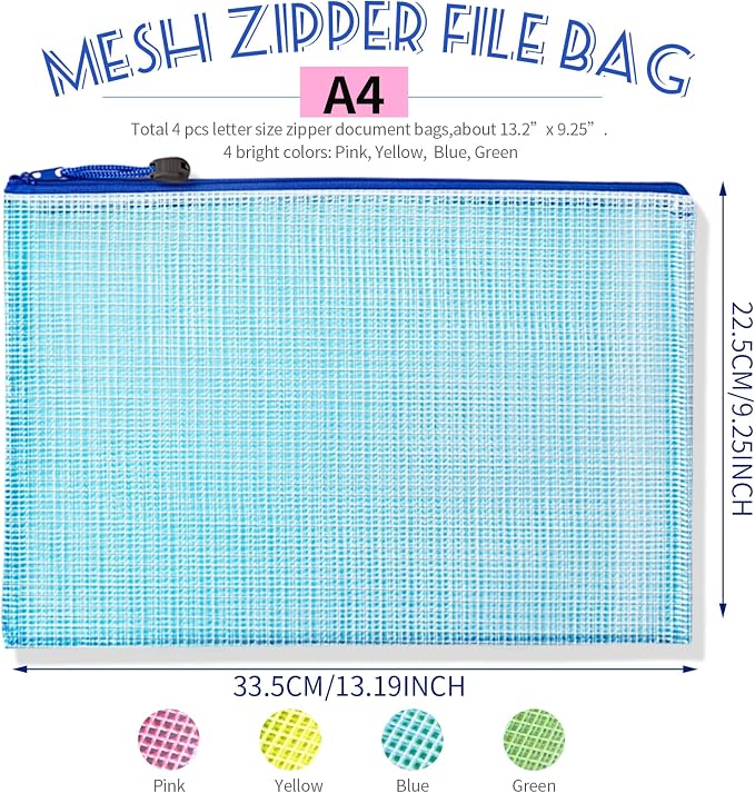 LEOBRO Mesh Zipper Pouch Bags, 13.2"x 9.2" Zipper Pouch, Storage Bags Pouch