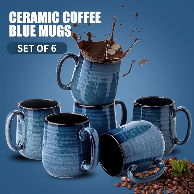 HASENSE Coffee Mugs, 12 Ounce Ceramic Coffee Mug Set of 6, Reactive Glaze Tea