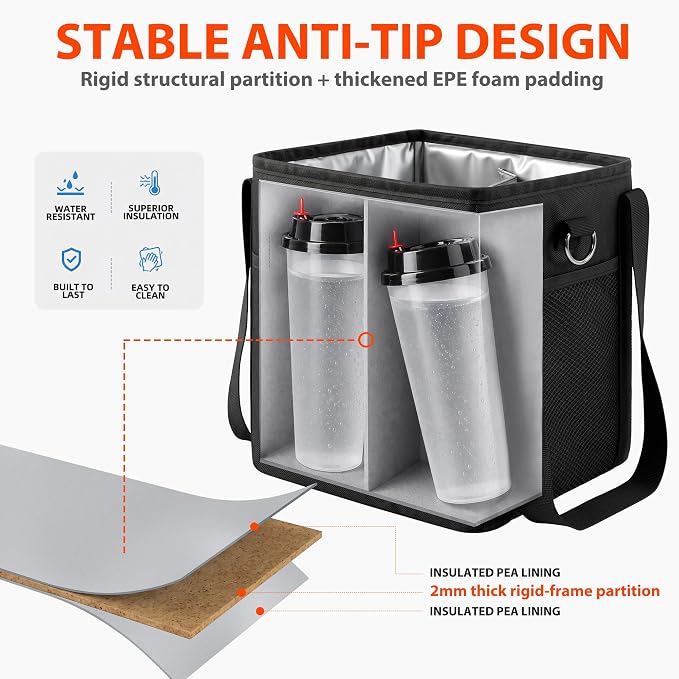 4 Cup Drink Carrier Bag, Insulated Cup Caddy