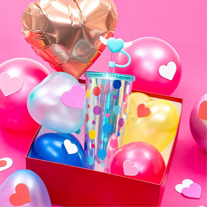 bzyoo 24 oz SIP Tumbler with Heart-Shaped w/Wing Straw Cap Cover– Cute DotDot