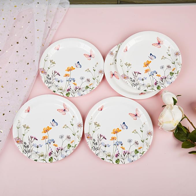 AimFun 48 Pcs Wildflower Paper Plates 9 Inch Disposable Floral Plates |
