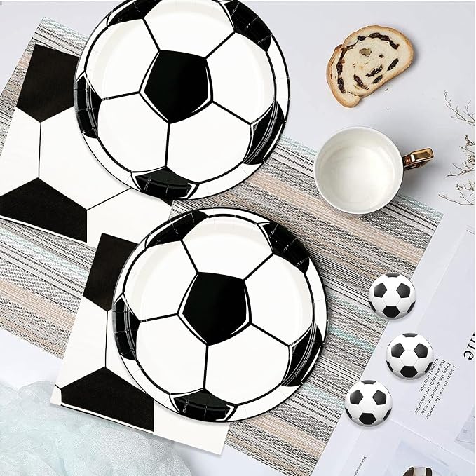 50PCS Soccer Plates and Napkins, 7inch Disposable Tableware Set | Soccer Themed