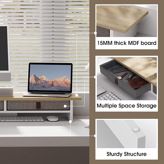Fenge Monitor Stand with Drawer, 2 Tiers Dual Monitor Riser