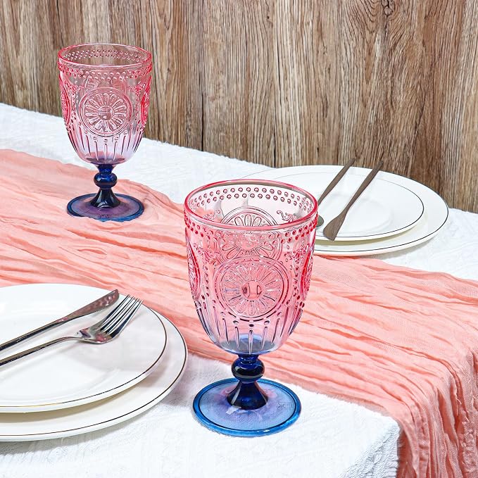 XUWAIDSGN 6Pcs Plastic Vintage Wine Glasses 13.5oz Reusable Embossed Goblet
