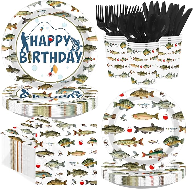 250Pcs Gone Fishing Birthday Party Decorations, Serves 50 | Gone Fishing Plates