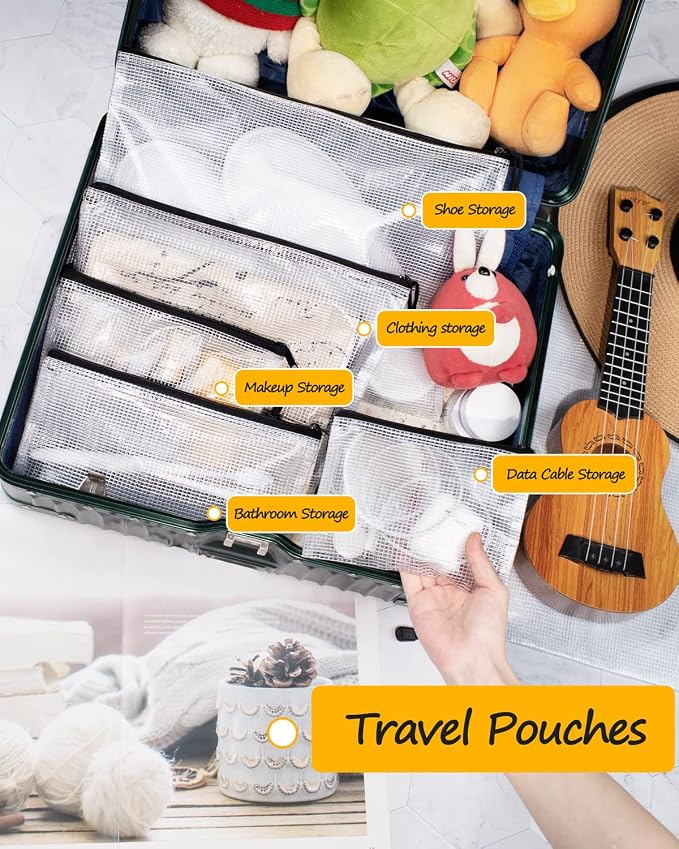 SUNEE Multisize Mesh Zipper Pouches, Water-Resistant Zip Bag