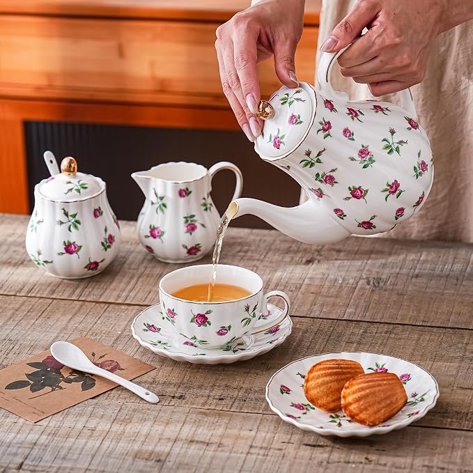 Rose Flowers Ceramic Tea Set，Tea Sets