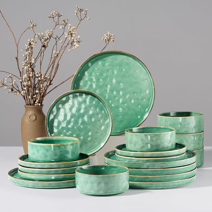HaWare Dinnerware Sets, 18-Piece Plates and Bowls Set, Stoneware Dish Set