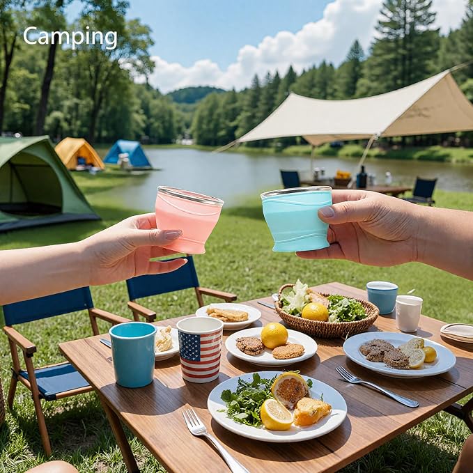 Collapsible Travel Cup with Lid - 6oz Mini Silicone Folding Cup with Stainless