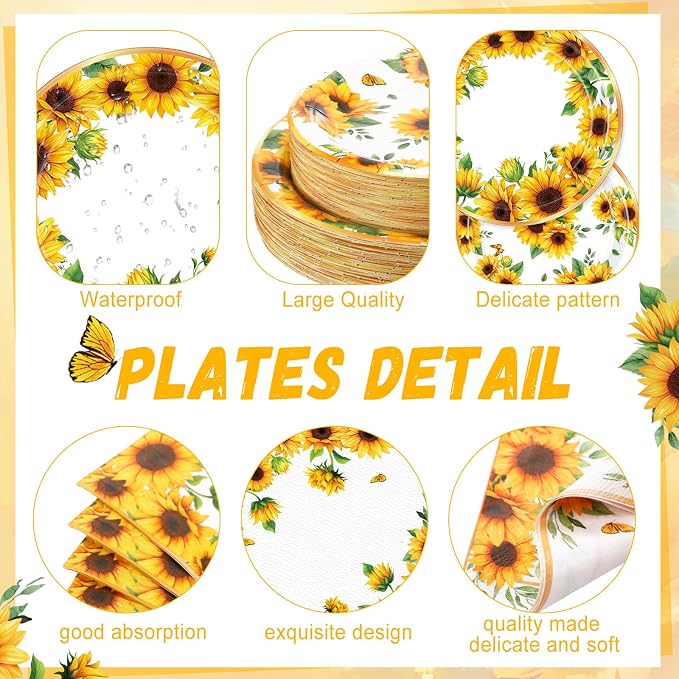 250 Pcs Sunflower Party Decorations Include Sunflower Paper Plates Napkins and