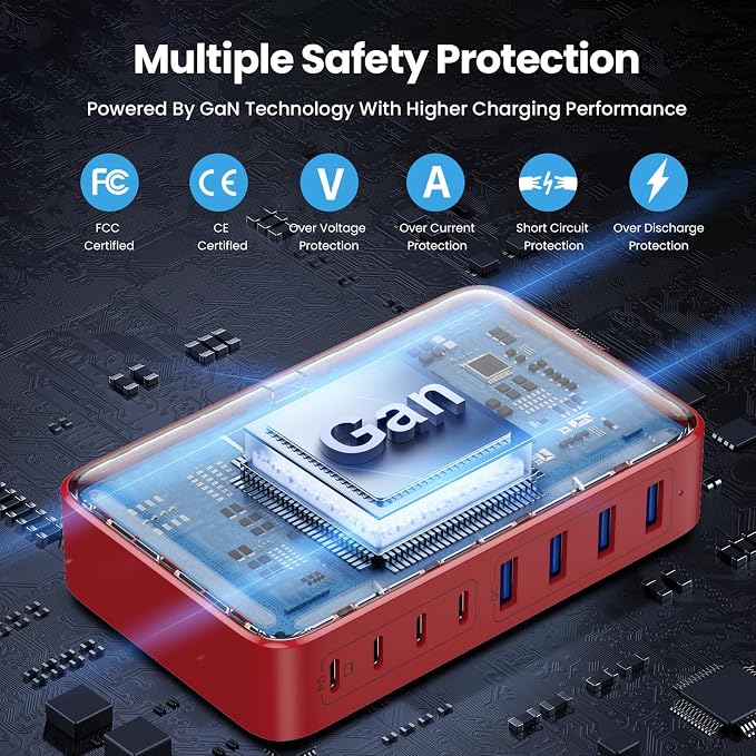 USB C Charger 200W USB C Charger Block, Upgraded GaN III 8-Port Fast Charging
