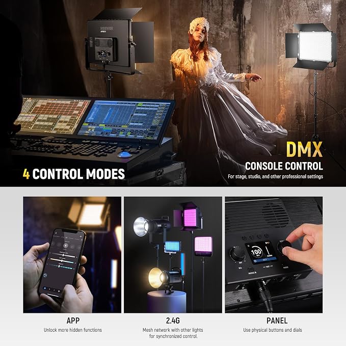 NEEWER 150W Bi Color LED Panel Video Light Kit, 1440 LEDs 49500Lux@0.5m