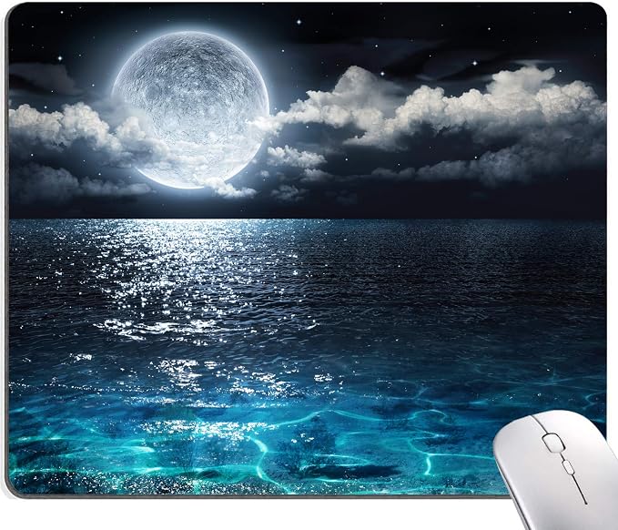 Moon Illuminating The Clear Blue Ocean Design Mouse Pad, Mouse Mat Square