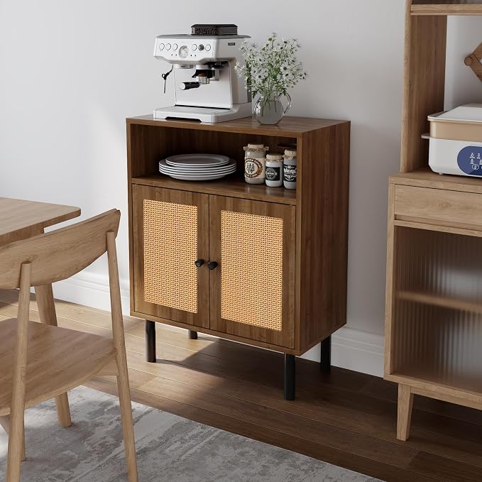 Rattan Storage Cabinet, Boho Accent Cabinet