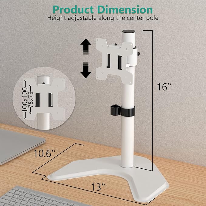 WALI Single Monitor Stand, Free Standing Desk Stand