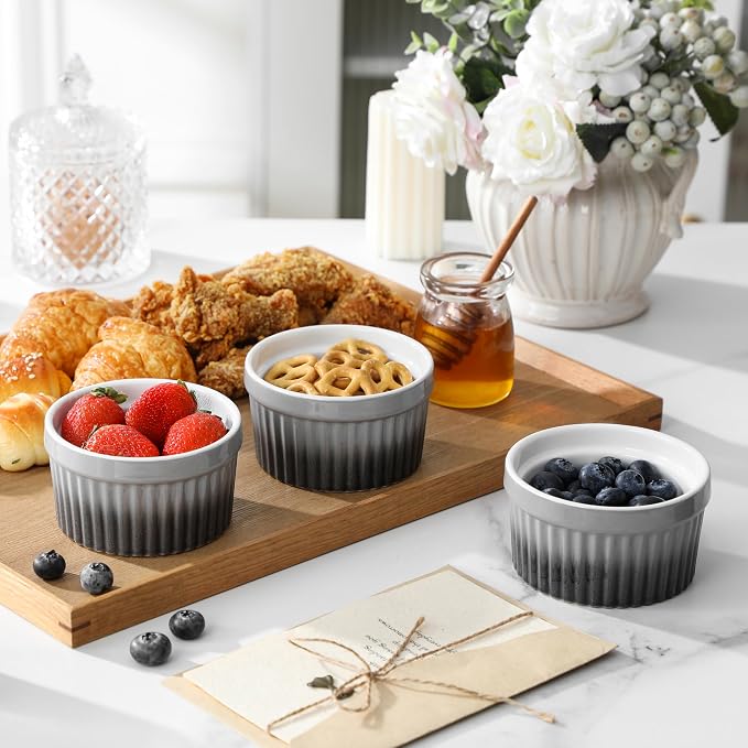 MALACASA Ramekins 8 oz Oven Safe, Large Ceramic Souffle Dishes