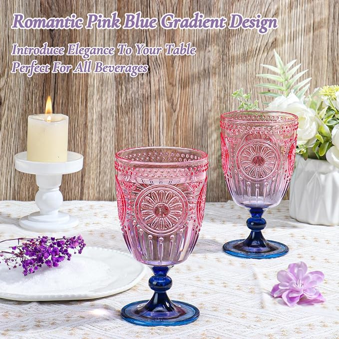 XUWAIDSGN 6Pcs Plastic Vintage Wine Glasses 13.5oz Reusable Embossed Goblet